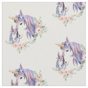 Pretty Unicorn Mom & Baby Watercolor Flora Pattern Fabric