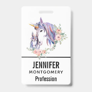 Pretty Unicorn Mom & Baby Watercolor Floral Badge
