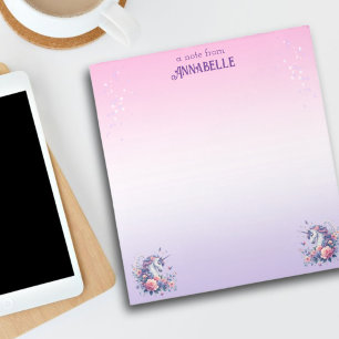 Pretty Unicorn Ombre Purple Girls Name Stationery Notepad