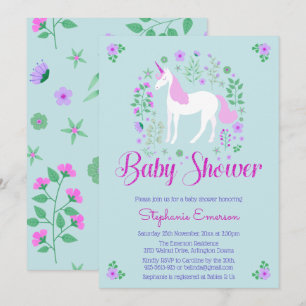 Pretty Unicorn Pink Aqua Baby Shower Invitation