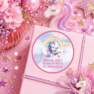 Pretty Unicorn Pink Purple Girl Birthday Sticker  