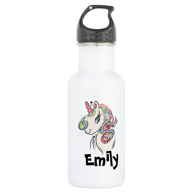 Pretty Unicorn Rainbow Colourful Kids 532 Ml Water Bottle (Front)