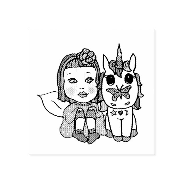 Pretty Unicorn with Butterfly on Nose Rubber Stamp (Imprint)