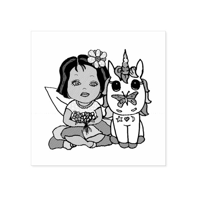 Pretty Unicorn with Butterfly on Nose Rubber Stamp (Imprint)