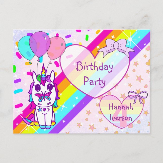 Pretty Unicorn with Butterfly, Rainbow, Sprinkles Postcard (Front)