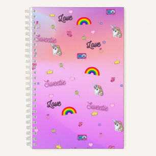 Pretty Unicorns, Rainbows, Wide Ruled(5.5" x 8.5") Notebook
