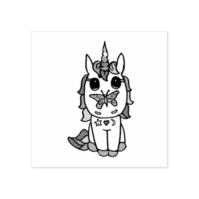 Pretty  Unicorns with Butterfly on Nose Rubber Stamp (Imprint)