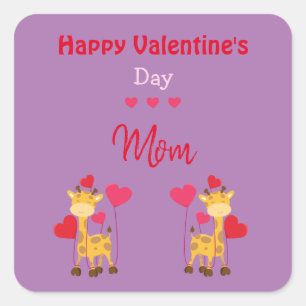 Pretty Valentine Day Mom with Giraffes Square Sticker