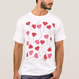 Pretty Valentine Red Heart   Lollipop Pattern    T-Shirt
