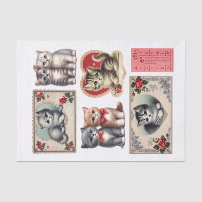 Pretty Valentine's Day Kitten Fussy Cuts Tissue Paper (Front)