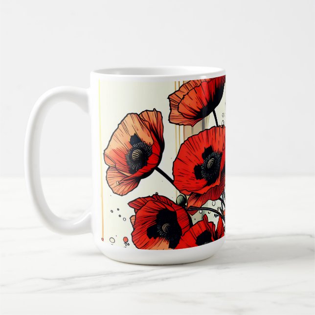 Pretty Vase of Red Poppies Coffee Mug (Left)