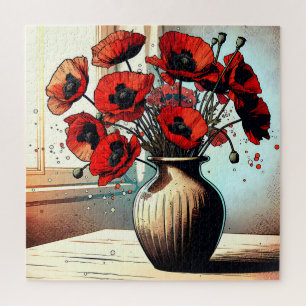 Pretty Vase of Red Poppies Jigsaw Puzzle