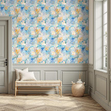 Pretty Vibrant Floral Watercolor Blue & Yellow