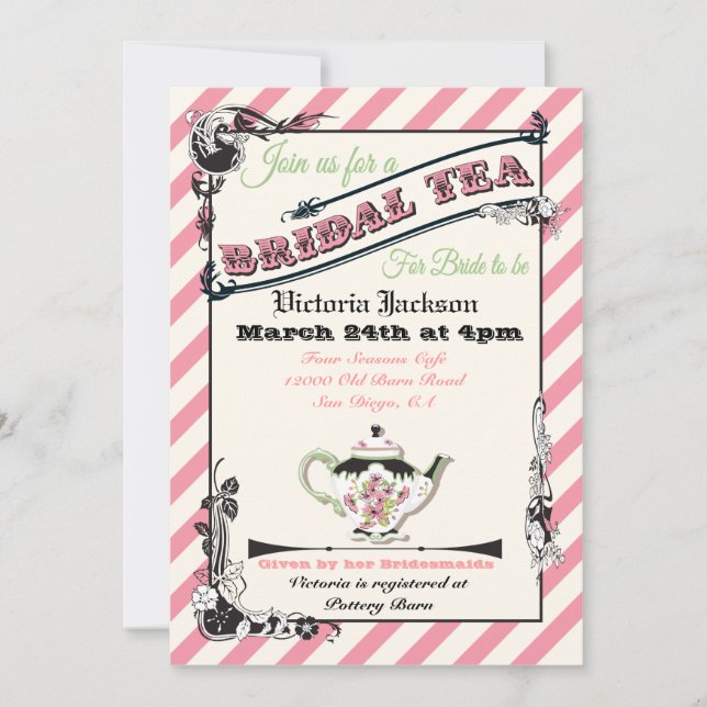 Pretty Victorian Bridal Shower Tea Party Invitation (Front)