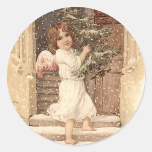 Pretty Victorian Christmas Cards Classic Round Sticker