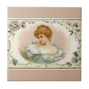 Pretty Victorian Lady Floral Tile