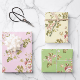Pretty vining roses floral garden  wrapping paper sheet