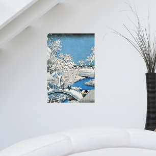 Pretty Vintage Asian Winter Scene Snow Bridge Poster