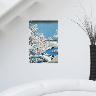Pretty Vintage Asian Winter Scene Snow Bridge Poster