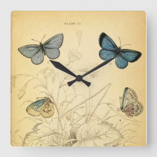 Pretty Vintage Blue Butterflies Clock