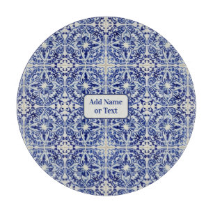 Pretty Vintage Blue Mediterreanean Tile - Own Text Cutting Board