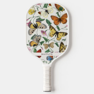 Pretty Vintage Butterflies Name Pickleball Paddle