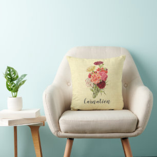 Pretty Vintage Carnation Bouquet  Throw Pillow