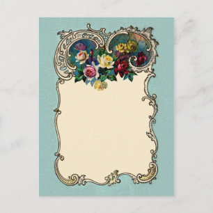Pretty Vintage Chic Blank Rose Border Design Postcard