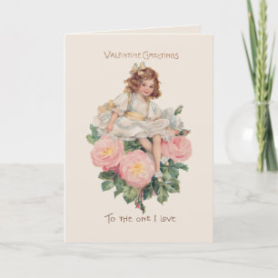 Pretty Vintage Child, Roses & Valentine Greeting Holiday Card