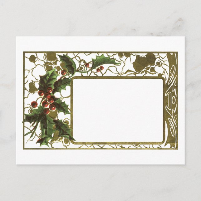 Pretty Vintage Christmas Holly Border Postcard (Front)
