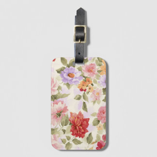 pretty vintage coloured  floral luggage tag