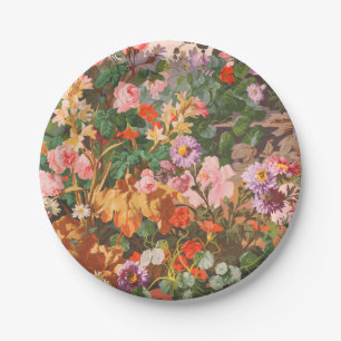 Pretty Vintage colourful flowers floral painting Paper Plate