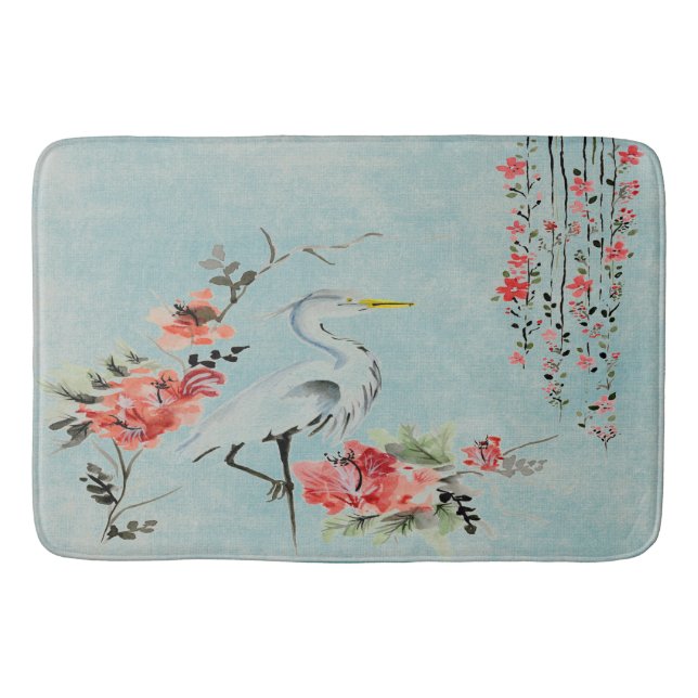 Pretty vintage crane blue  Bathroom mat (Front)