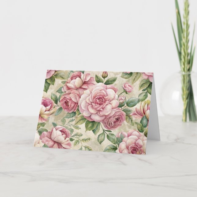 Pretty Vintage Ephemera Inspired Florals Card  (Front)