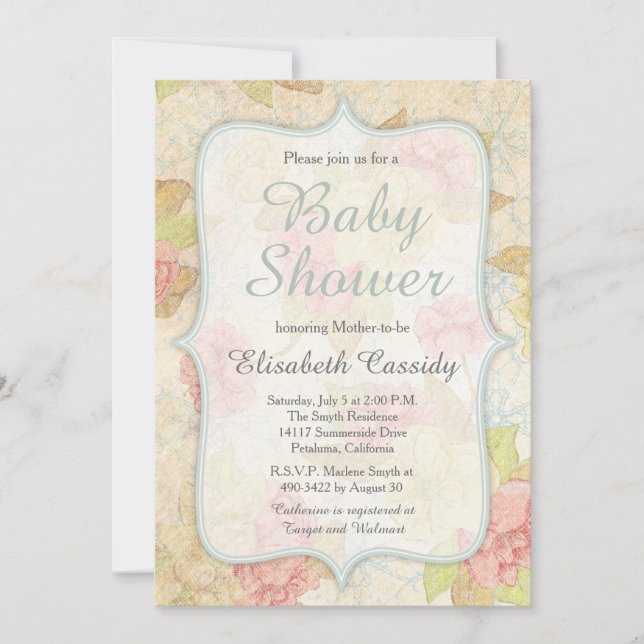 Pretty Vintage Floral Baby Shower Invitation (Front)