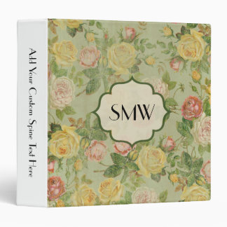 Pretty Vintage Floral Monogrammed Flower Pattern Binder