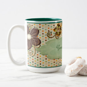 Pretty Vintage Florals GIFT Custom Name Two-Tone Coffee Mug