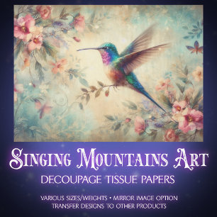Pretty Vintage Florals & Hummingbird Decoupage Tissue Paper