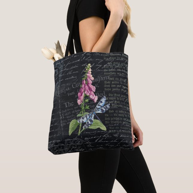Pretty Vintage Flower & Butterfly Botanical   Tote Bag (Close Up)