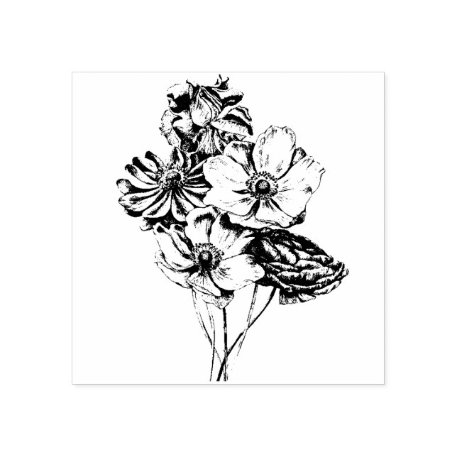 Pretty Vintage Flowers Rubber Stamp (Imprint)