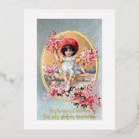 Pretty Vintage Girl with Pink Valentine Blossoms