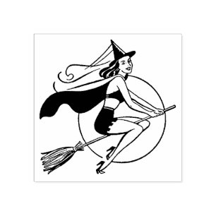 Pretty Vintage Halloween Witch Rubber Stamp