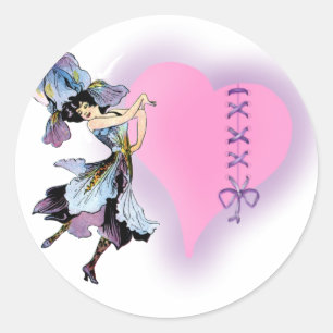 Pretty Vintage heart flower fairy - customize it Classic Round Sticker