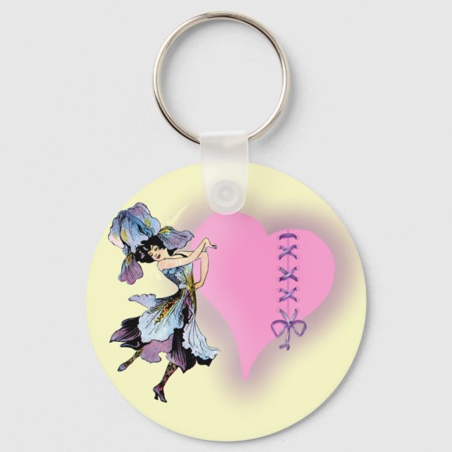 Pretty Vintage heart flower fairy - customize it Keychain (Front)