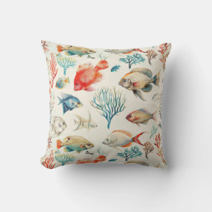 Pretty Vintage Inspired Floral Sea Life Pattern Throw Pillow