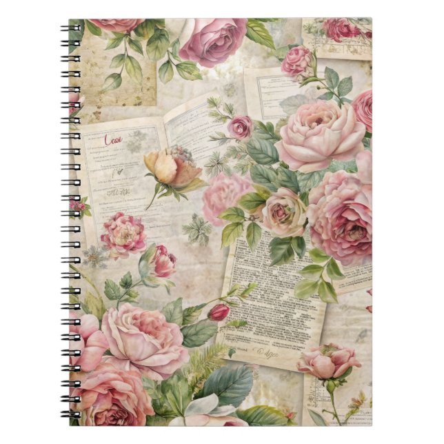 Pretty Vintage Inspired Pink Floral   Notebook (Front)
