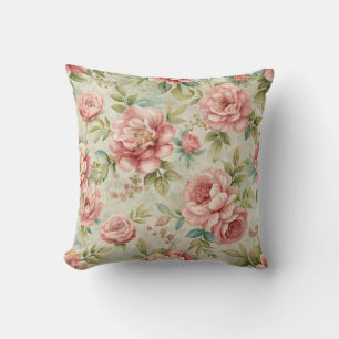 Pretty Vintage Inspired Pink Floral Pattern  Throw Pillow