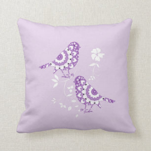 Pretty Vintage Inspired Purple Patterned Birds Throw Pillow