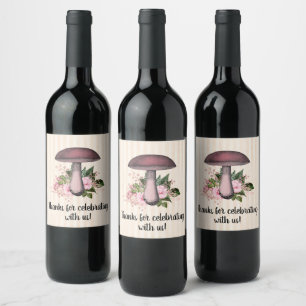 Pretty Vintage Mushroom and Floral Custom  Wine Label