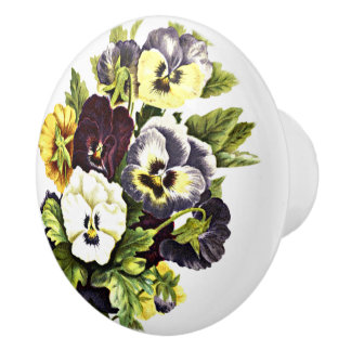Pretty Vintage Pansy Garden Flowers Pattern Ceramic Knob
